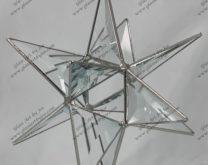 3D Hanging Stained Glass Moravian Star, Christmas Star, Ornament, Clear Bevel Glass, 12 Point, Stars, Gift, Wedding, Star