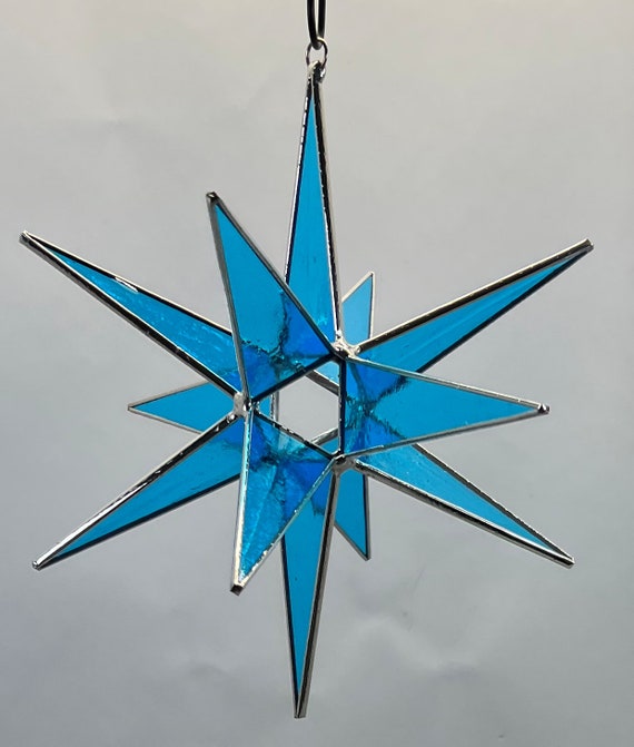 Moravian Star Hanging 12 Point Blue Luminescent Glass Christmas Ornament Star Gift Wedding Suncatcher Bethlehem