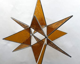 Moravian Star Stained Glass Christmas 12 Point Bethlehem Ornament Gold Texture Gift Advent North Star