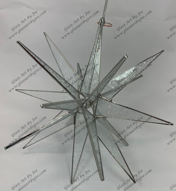Moravian Star Tree Topper 3D Clear Glue Chip Glass, Christmas, Tree, 18 Point, Star, Gift, Ornament, Gift