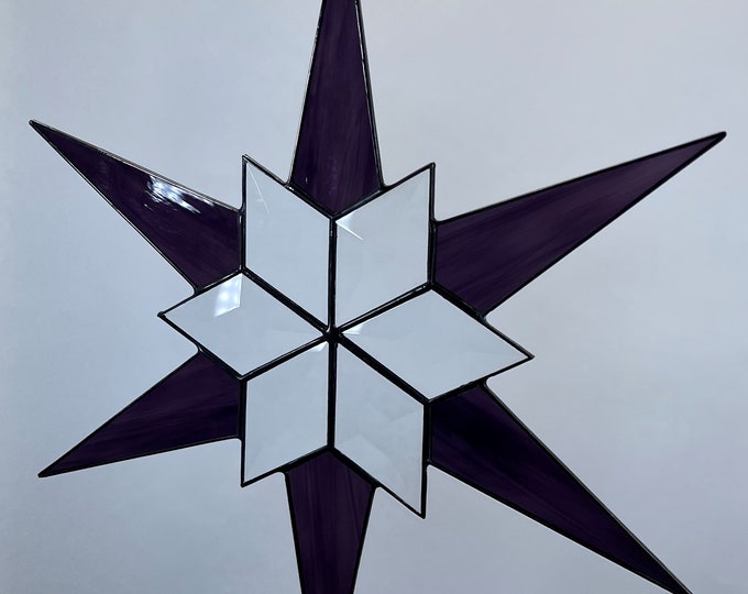12 Point Flat Moravian Stained Glass Purple Star Christmas Ornament Snowflake Ornament Bevel Stars Gift Wedding