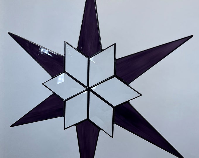 12 Point Flat Stained Glass Star, Christmas, Ornament, Purple, Snowflake, Ornament, Stars, Gift, Wedding, Bevel