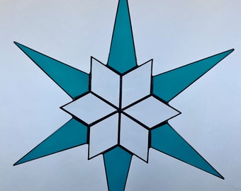 12 Point, Hanging, Flat Stained Glass Star, Christmas, Ornament, Teal, Snowflake, Ornament, Stars, Gift, Wedding, Bevel