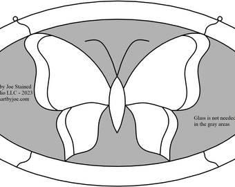 Stained Glass Butterfly Pattern 5 with an Oval border, Ornament, Hanging, Gift - DIGITAL DOWNLOAD -Unlimited Use