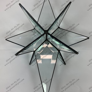 Bethlehem-Stern, 12-Punkt, klar, Bevel-Glas, geschlossene Mitte Mährische Weihnachtsverzierung, Geschenk, Hochzeit, Suncatcher, Advent