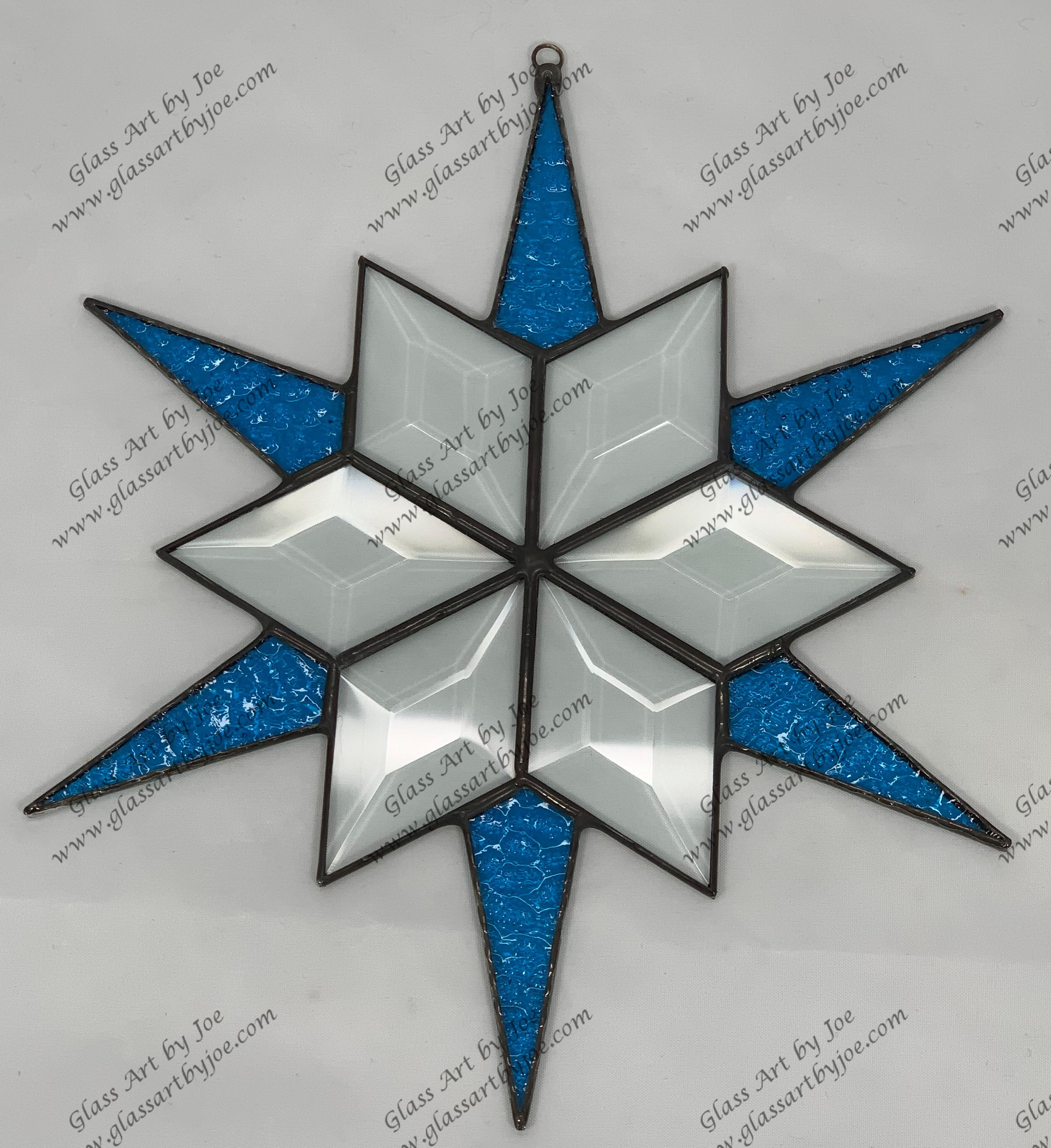 Moravian Star Hanging 12 Point Blue Iridescent Glass Christmas