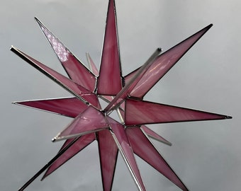 Moravian Star Hanging Stained Glass 18 Point Pink 3D Christmas Ornament Gift Wedding Suncatcher Bethlehem