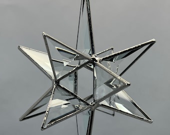 Bethlehem Star Hanging Clear Bevel Glass 12 Point Christmas Ornament Gift Wedding Moravian Suncatcher Advent