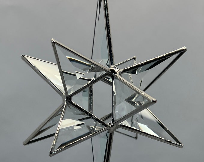 Bethlehem Star Hanging Clear Bevel Glass 12 Point Christmas Ornament Gift Wedding Moravian Suncatcher Advent