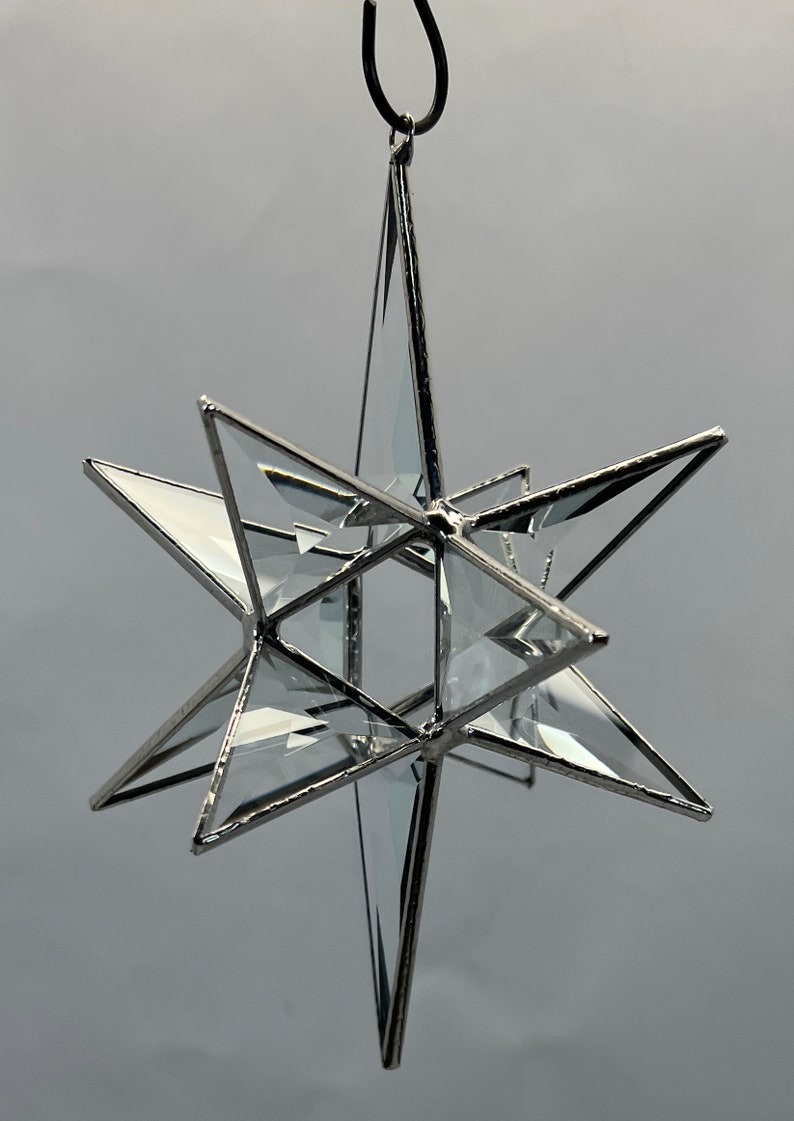 Bethlehem Star Hanging Clear Bevel Glass 12 Point Christmas Ornament Gift Wedding Moravian Suncatcher Advent image 1