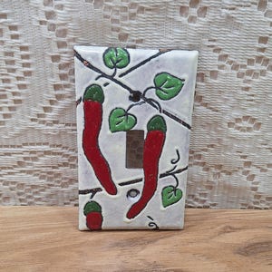 Red pepper switchplate, Enameled switch plate, Red Pepper decor, Copper enamel, single toggle, Decorative switchplate, Kiln fired art