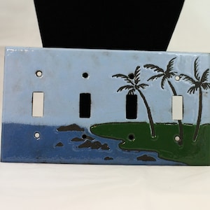 Lightswitch cover, Palm tree switchplate, Beach decor, quadruple toggle, Palm tree decor, Beach house gift, toggle light switch