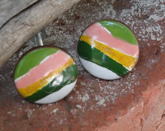 Cabinet knob, Copper enameled cabinet knob, dresser pull, stripped cabinet pull