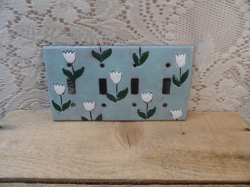 Tulip Switch plate, Enameled light switch cover, quadruple plate, copper switch plate, lightswitch 2024 plate, quadruple toggle