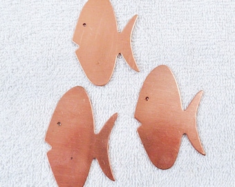 Ebauches en cuivre, ébauche de poisson en cuivre, cuivre pour l'émaillage, formes en cuivre, poisson en cuivre, ébauches de poisson, calibre 18, lot de 3