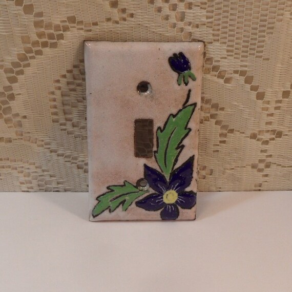 Flower Switchplate Copper Enamel light switch cover plate blue flower with white background single toggle enameled