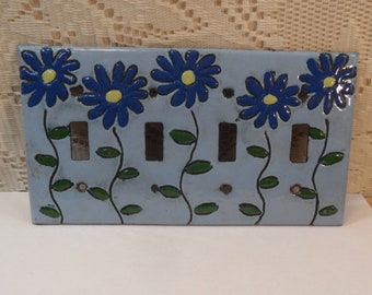 Flower Switchplate Copper Enamel light switch cover plate blue flower with white background single toggle enameled