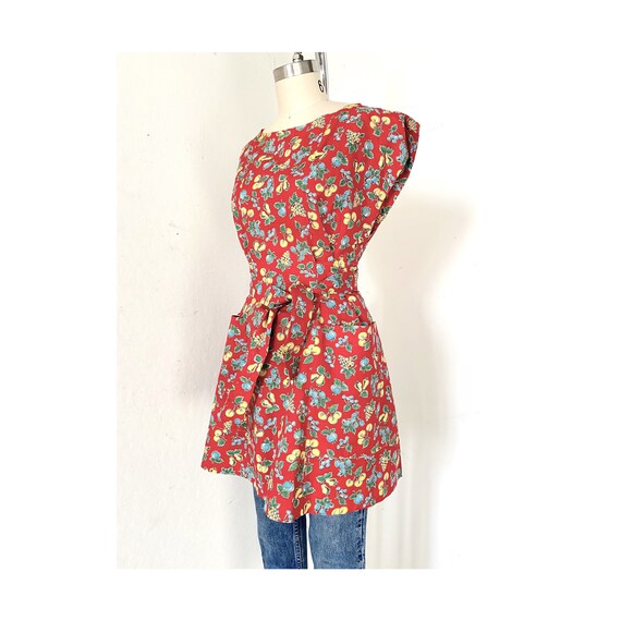 Vintage Apron Dress, Fruit Print Dress, Wrap Dress
