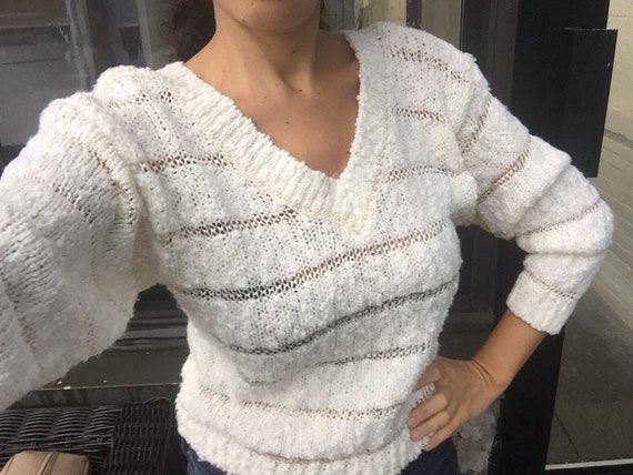 White Knit Sweater, Sz Small, Knit Top Women xs, w