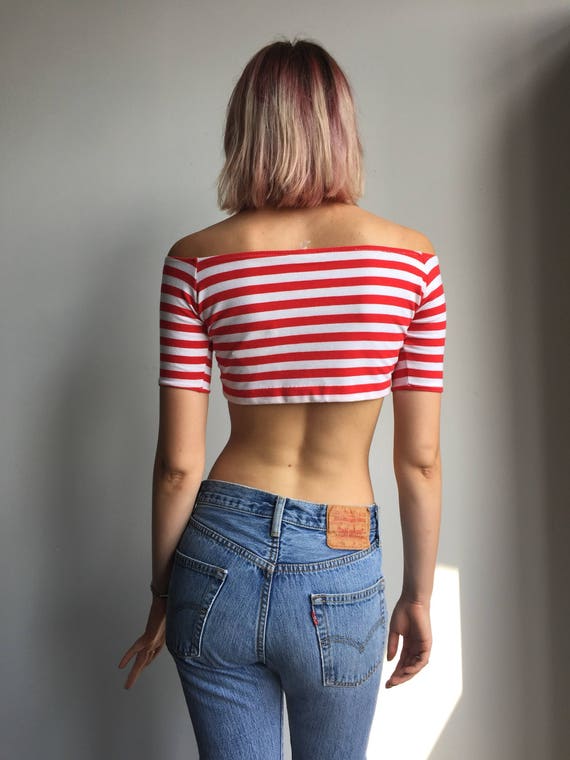 red and white striped tube top