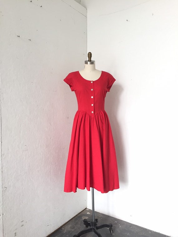 Red dress SZ 8, Cotton red dress, Button front dre