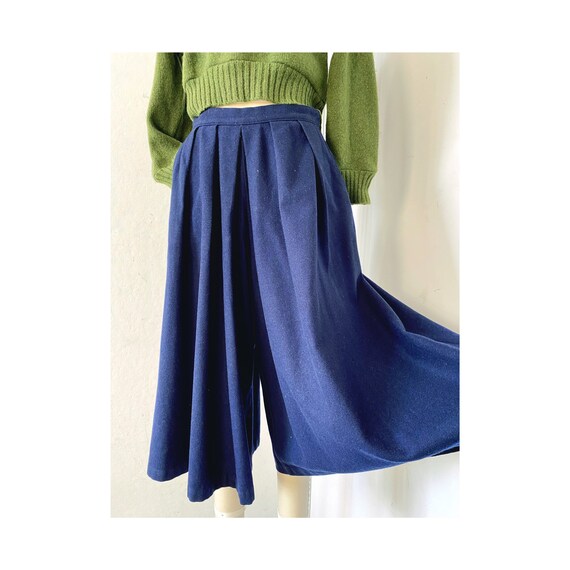 Wide Leg Skirt Pant, Navy blue flair pants, Wool T