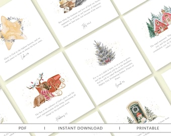 Cartes de versets bibliques de Noël, cartes bibliques imprimables, cartes de versets bibliques, étiquette ou carte-cadeau de Noël chrétien, cartes de prière de Noël