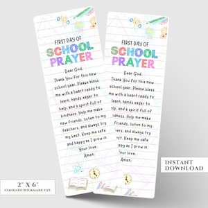 Marque-page de prière pour le premier jour d'école, cadeau chrétien de rentrée des classes pour les enfants, téléchargement immédiat, parfait pour l'école du dimanche et les écoles chrétiennes