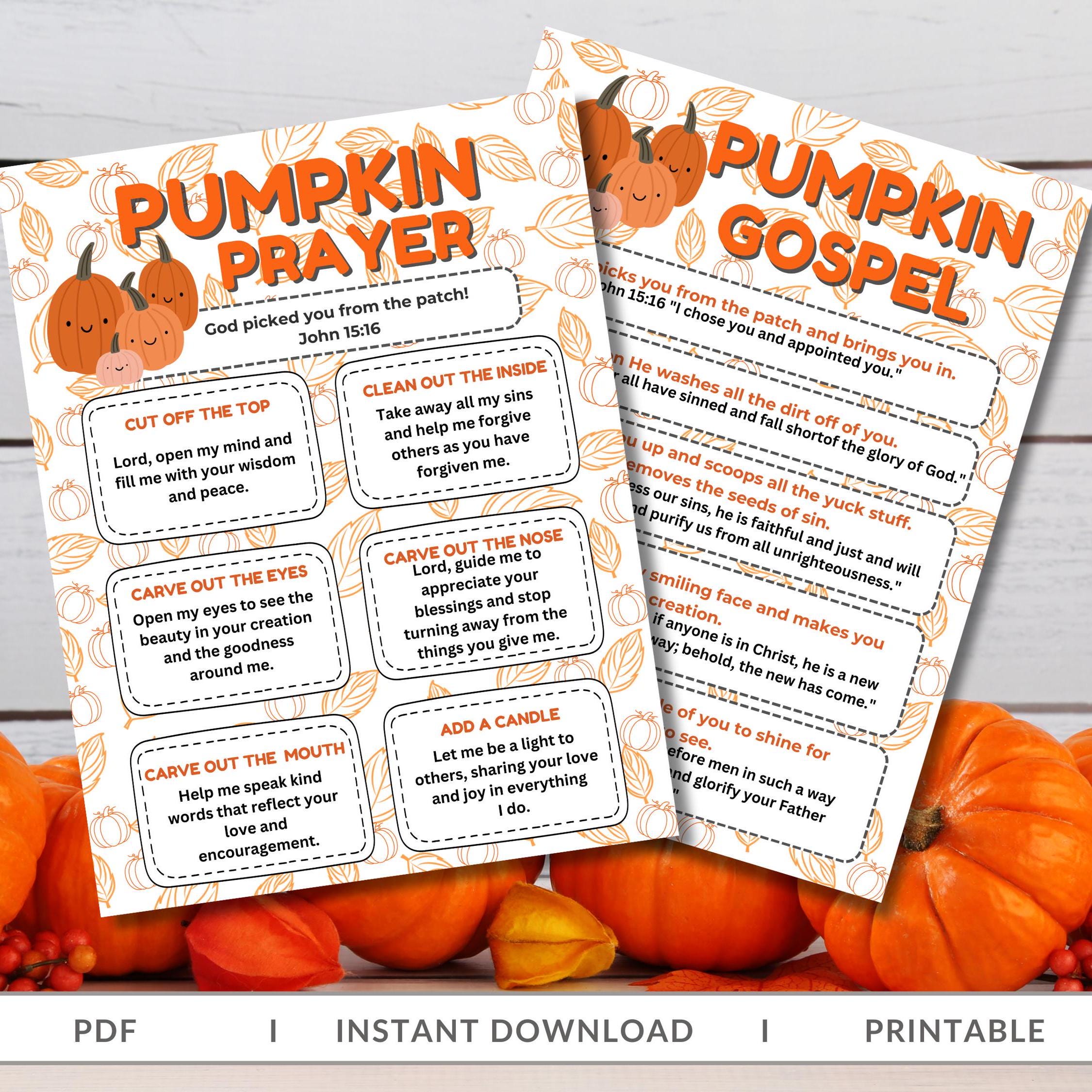 Pumpkin Prayer and Gospel Printable Christian Fall Activity Bible