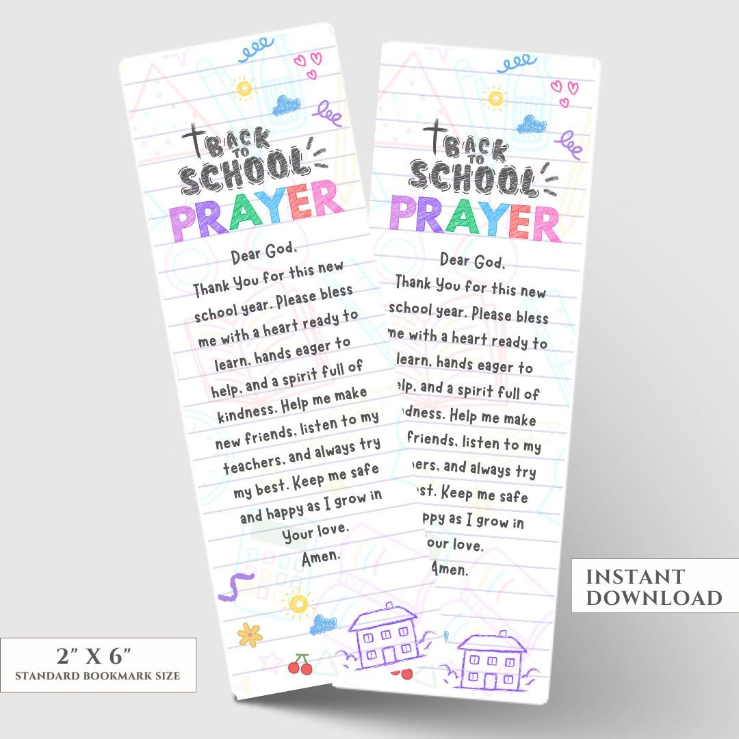 First Day of School Prayer Bookmark, Christian Back-to-School Gift for Kids, Instant Download, Perfect for Sunday School & Christian Schools