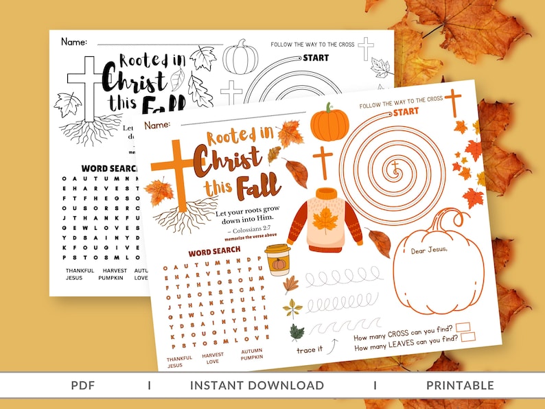 Christian Fall Activity Sheets for Kids Printable | Bible Word Search ...