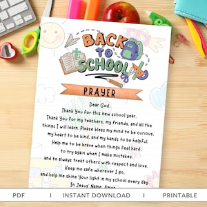 First Day of School Prayer Printable, Backpack Blessing Card, Prayer Tag, Christian Back to School Gift, Instant Download, Pencil Prayer Tag
