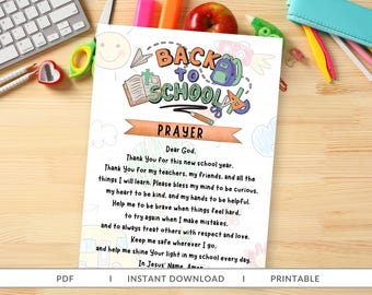 First Day of School Prayer Printable, Backpack Blessing Card, Prayer Tag, Christian Back to School Gift, Instant Download, Pencil Prayer Tag