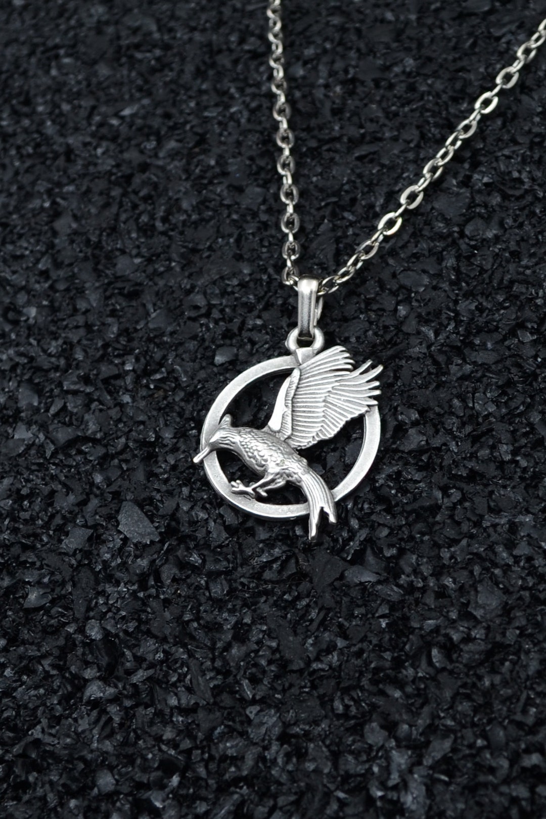 Mockingjay Pin Necklace: Antique Silver Hunger Games Pendant - Etsy
