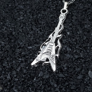 Electro Guitar Necklace: Silver Rock Band Pendant, Personalized Chain