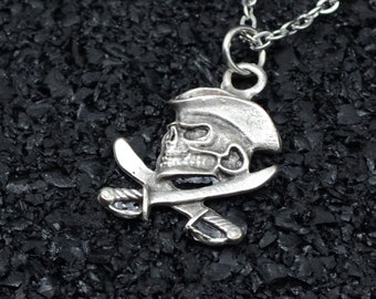 Pirate Skull & Sword Necklace: Antique Silver Pendant, Personalizable
