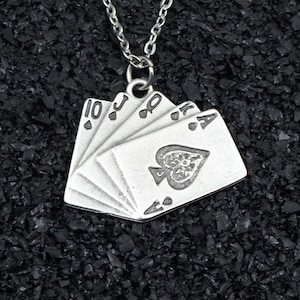Cartas de pôquer Royal Flush Colar de prata masculino e feminino personalizável diferentes tipos de corrente unissex pingente de cartão de jogo presente do dia dos pais feito à mão