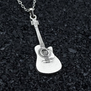 Handmade Silver Guitar Necklace: Rock Band Pendant