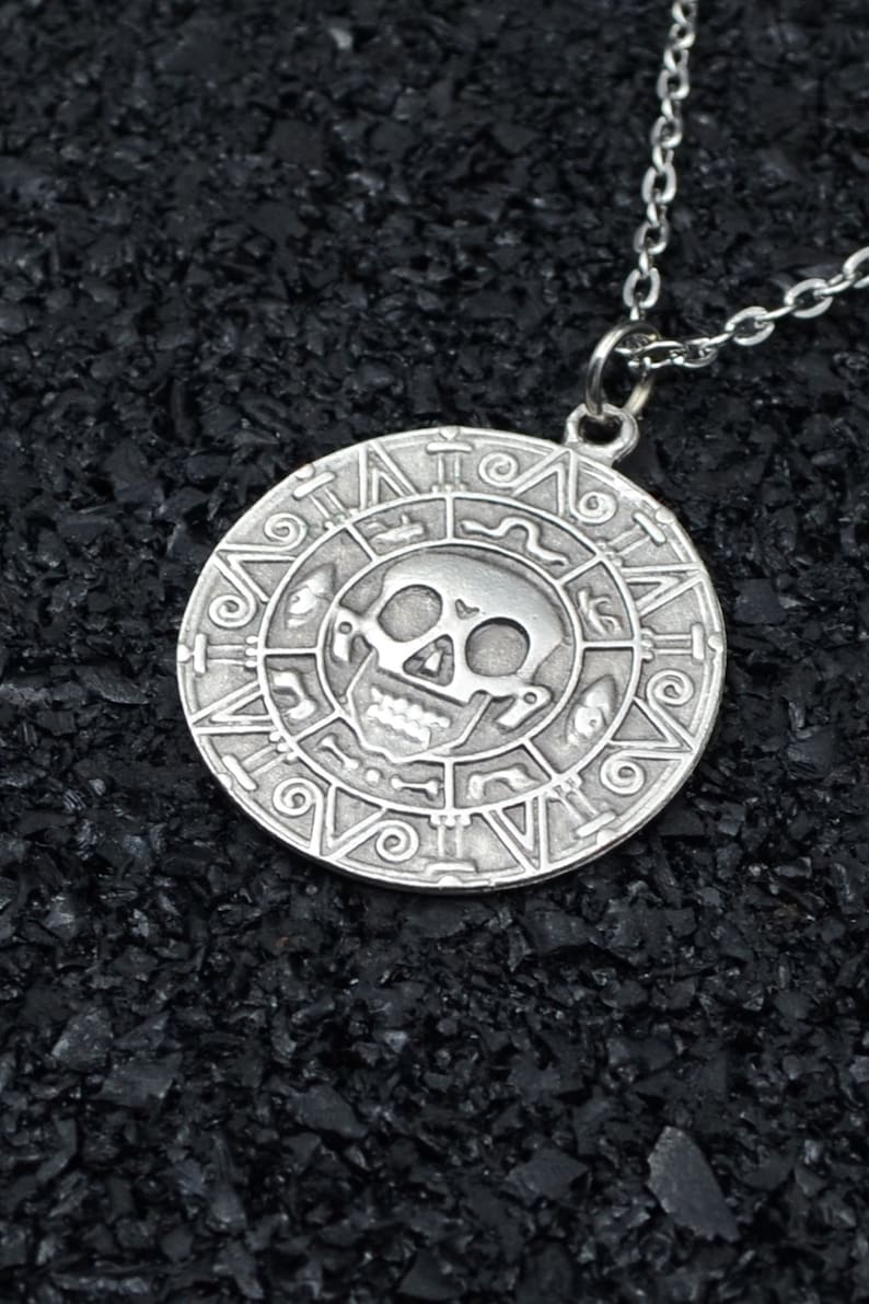 Aztec Pirates Medallion Necklace: Antique Silver Skull Pendant - Etsy