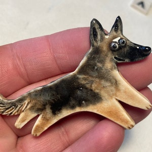 German Shepherd Dog Handmade Porcelain Ceramic Tile, Magnet, Pin or Ornament Tell Me Your Choice