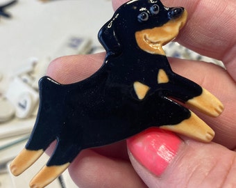 Rottweiler Ceramic Porcelain Dog Tile or Brooch Pin