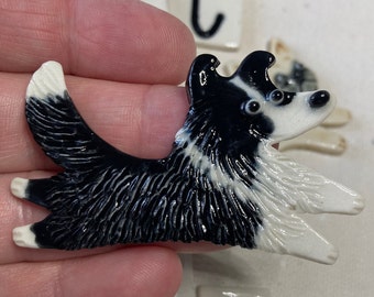 Handmade Porcelain Ceramic Art by Mary D Tiles Porcelain Tile or Brooch Border Collie