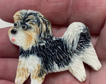 Biewer Terrier Porcelain Ceramic Tile or Brooch Pin