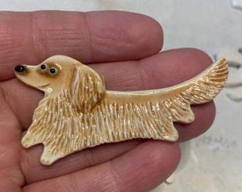 Dachshund Handmade Porcelain Ceramic Tile, Magnet, Pin or Ornament Tell Me Your Choice