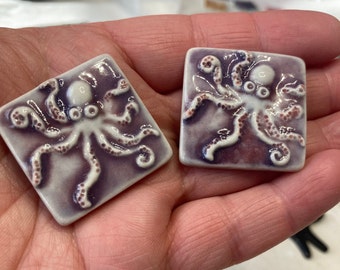 Porcelain Accent Tile Set of 2 Octopus