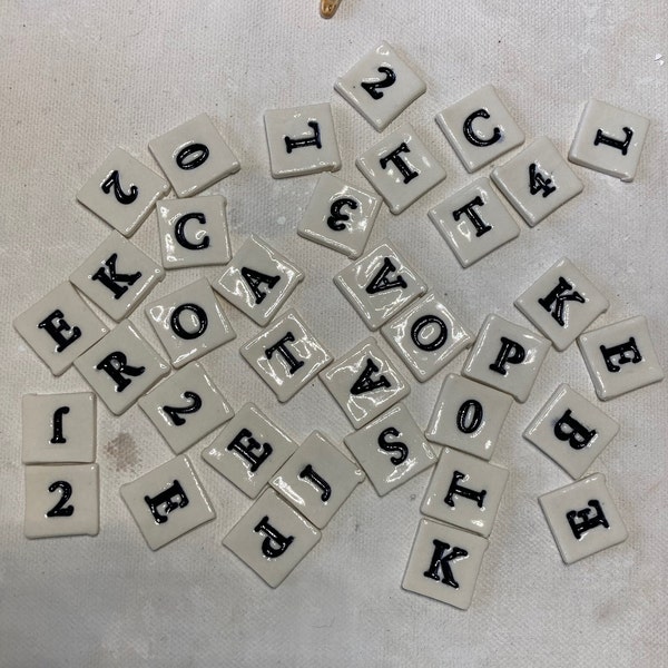 Price is **PER** LETTER - Handmade by Mary D Tiles Ceramic Porcelain Square Letter and Number Art Tiles