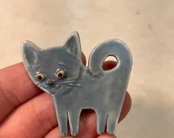 Handmade Porcelain Ceramic Art by Mary D Tiles Porcelain Tile or Brooch Cat