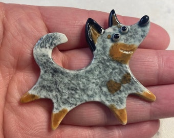 Handmade Porcelain Ceramic Art by Mary D Tiles Porcelain Tile or Brooch Pin Australian Cattle Dog