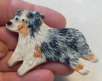 Australian Shepherd Ceramic Porcelain Dog Tile or Brooch Pin