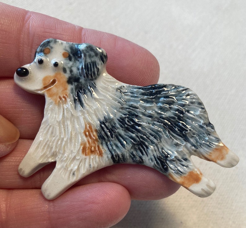 Handmade Porcelain Ceramic Art by Mary D Tiles Porcelain Tile or Brooch Australian Shepherd image 1